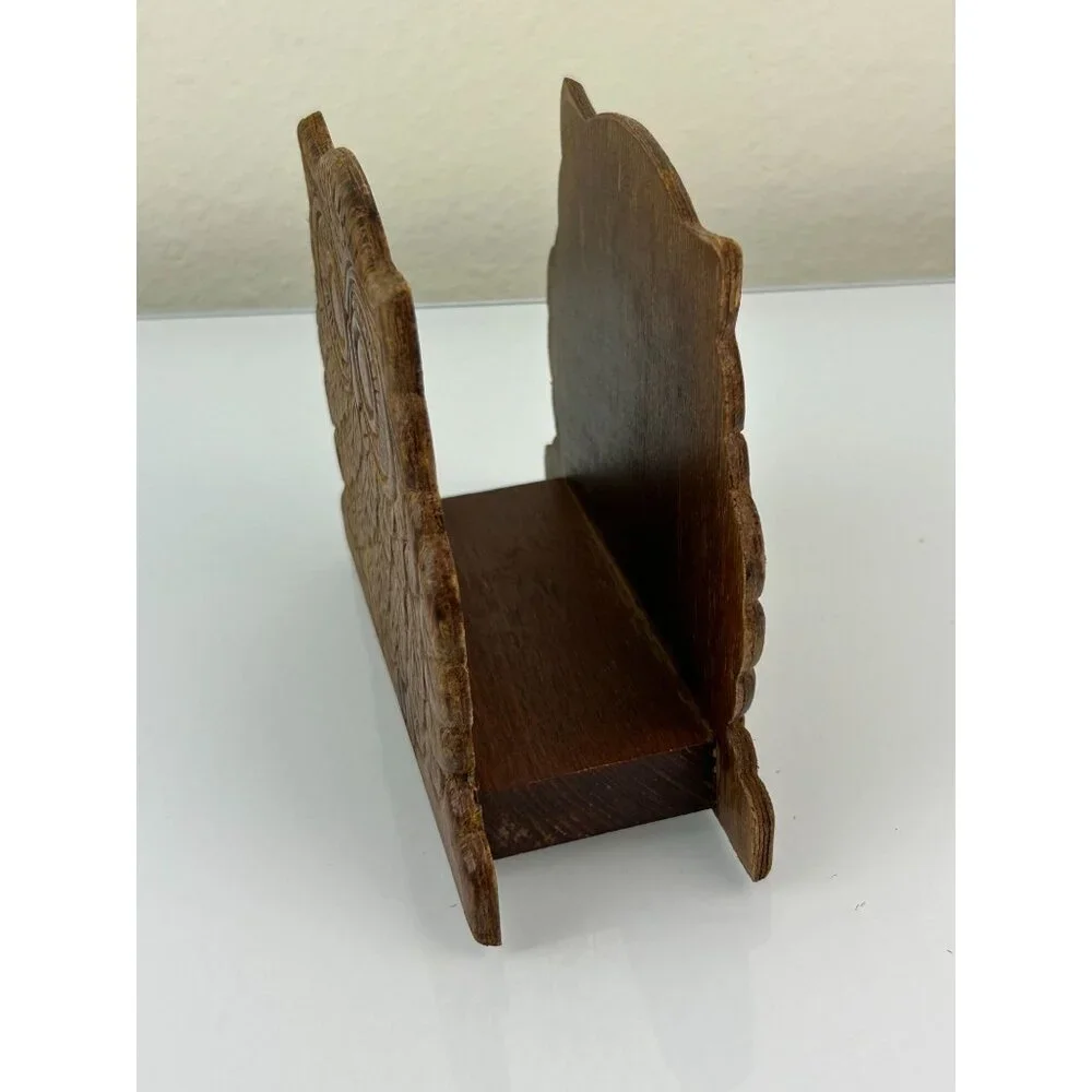 MCM 1970s Owl Wooden Napkin Letter Holder Brown Distressed Vintage Mid-Century